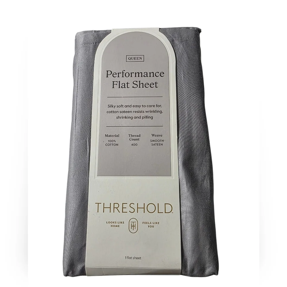 Threshold Queen 400 Thread Count Performance Flat Sheet Classic Gray